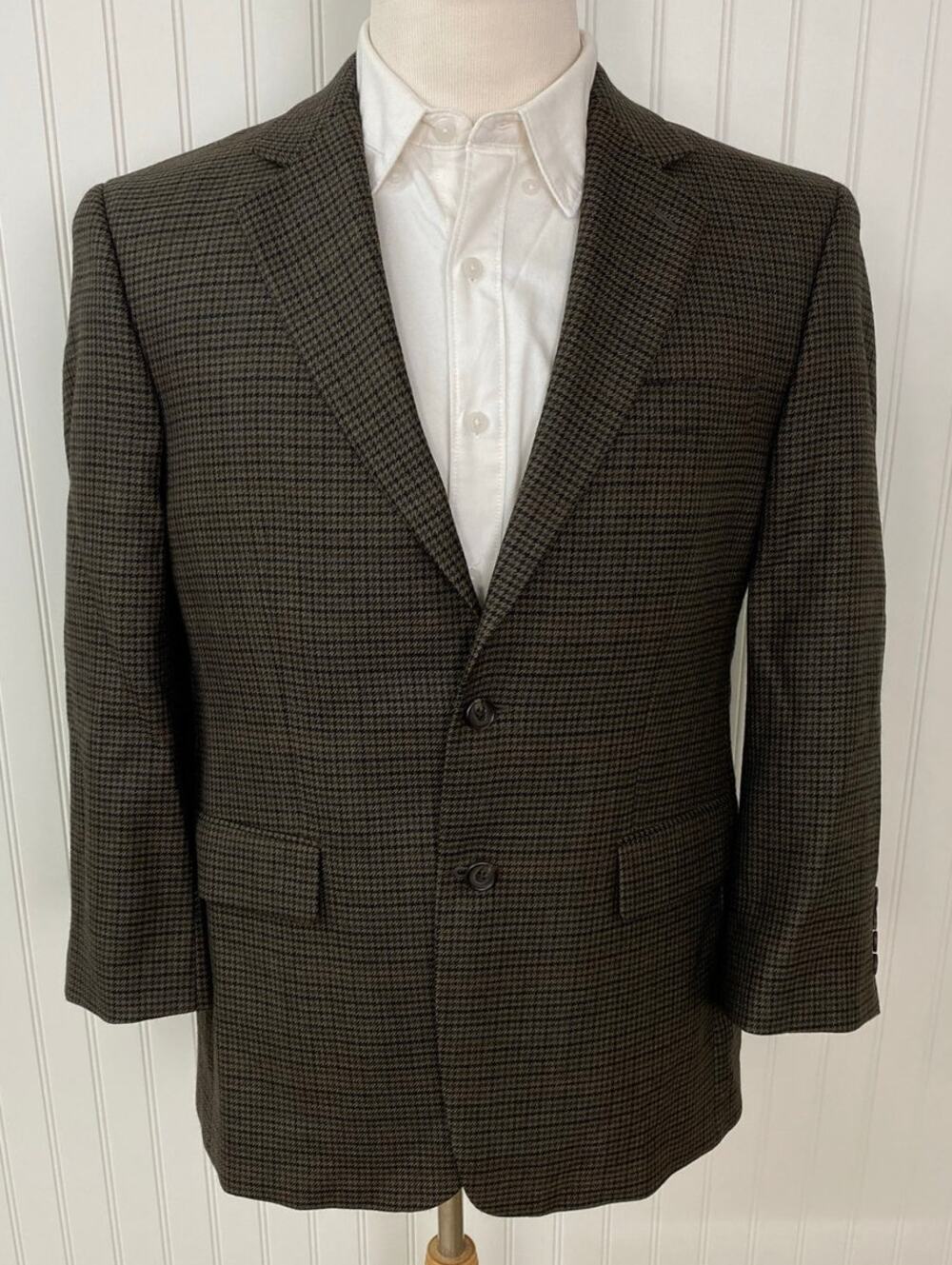 VTG Lauren Ralph Lauren houndstooth plaid 2-button wool blazer suit jacket 40S